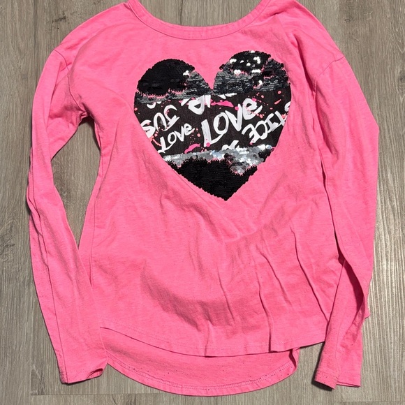 Justice Bright Pink Long Sleeve Tee with Heart Design - Picture 1 of 1